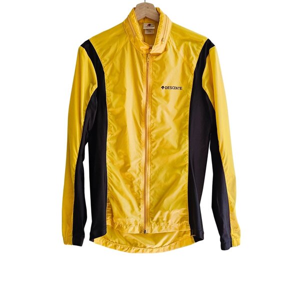 Descente Yellow & Black Cycling Jacket Mens Lightweight, Size Medium Run Small - Picture 1 of 13